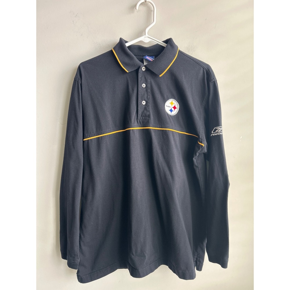 Reebok Black Pittsburgh Steelers Long Sleeve Polo Mens Medium